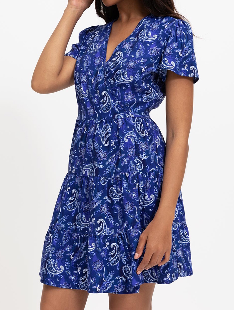 MyRunway Shop Woolworths Navy Print Tiered Viscose Wrap Dress